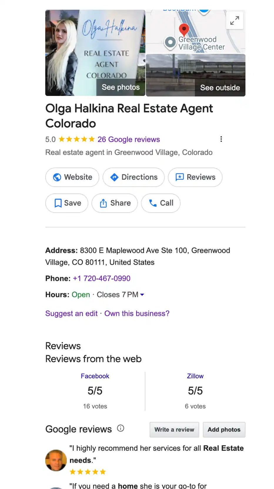 Google Business Profile карточка Olga Halkina